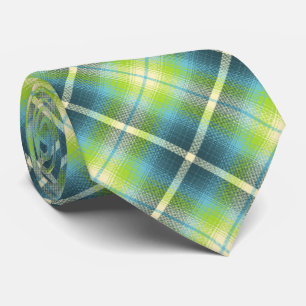 Western Shadow Plaid Teal and Lime Two-sided Tie