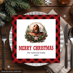 Western sheriff's badge red black Christmas napkin