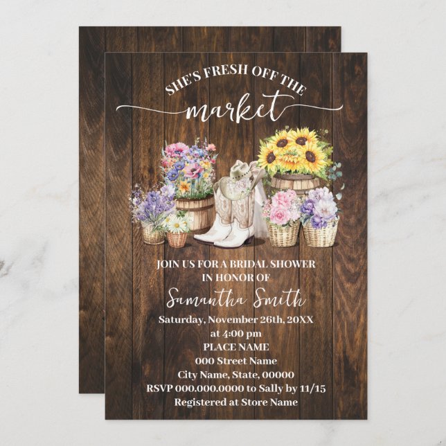 Western She's Fresh Off the Market Bridal Shower Invitation (Front/Back)