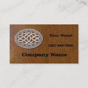 Western Silver Belt Buckle Aged Leather Business Card