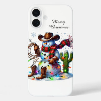 Western snowman Holiday customisable iPhone 16 Plus Case