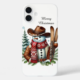 Western snowman Holiday customisable iPhone 16 Plus Case