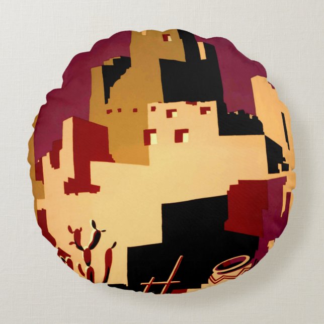 Western Southwest Pueblo WPA National Round Cushion (Front)