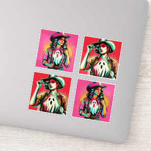 Western Spooky Cowgirls with Ghost Stickers