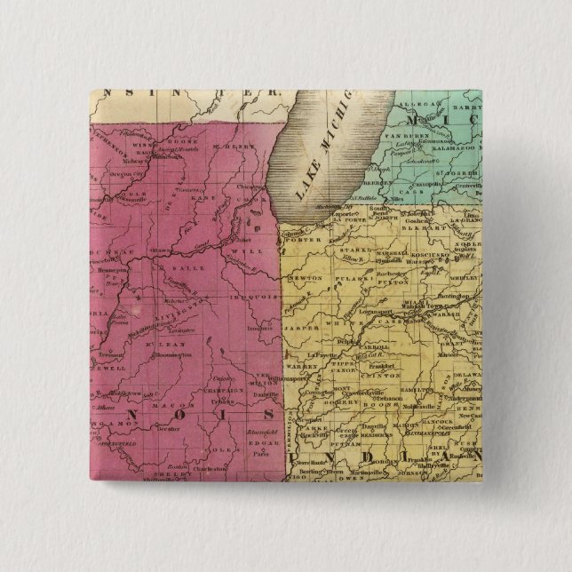 Western States with inset map of Upper Michigan 15 Cm Square Badge (Front)