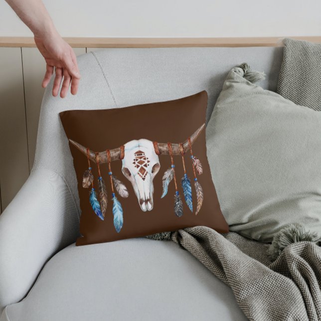 Western Steer Skull and Feathers Cushion (Creator Uploaded)