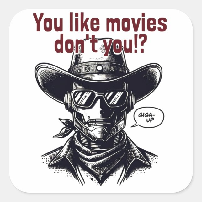Western style cowboy design square sticker (Front)