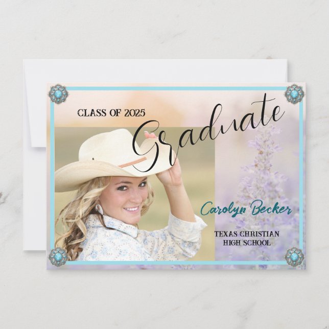 Western Style Cowgirl Photo Grad Announcement Card (Front)