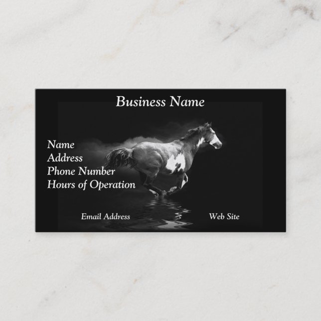 Western-style Galloping Pinto Horse and Smoke Business Card (Front)
