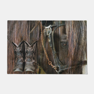 Western Style Horse And Cowboy Boots Doormat