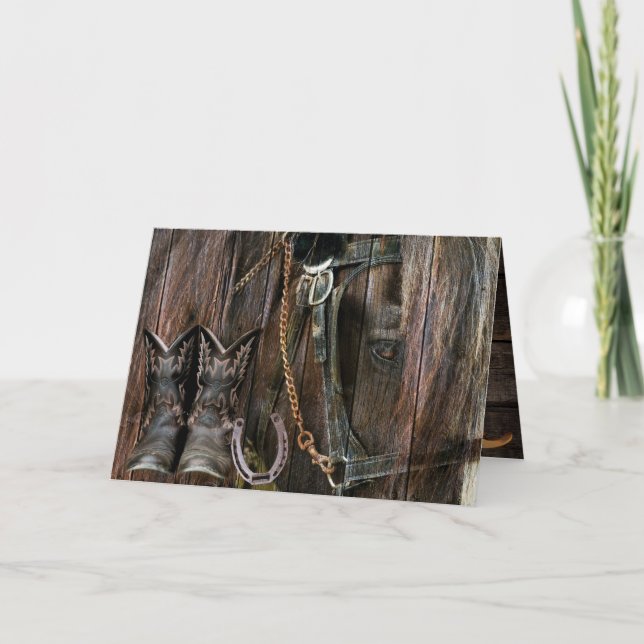Western Style Horse And Cowboy Boots Note Card (Front)