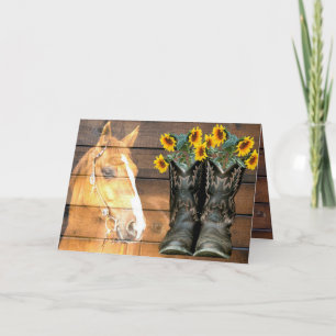 Western Style Horse And Cowboy Boots Sunflowers Thank You Card