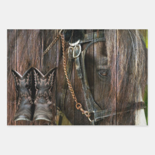 Western Style Horse And Cowboy Boots Wrapping Paper Sheet
