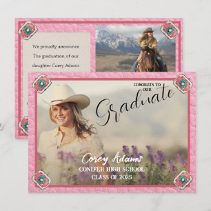 Western Style Pink Cowgirl Photo Grad Announcement