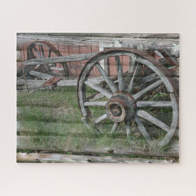 Western Style Rustic Wagon Wheel Jigsaw Puzzle (Horizontal)