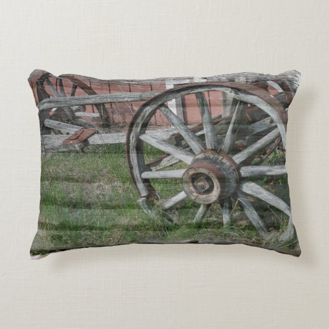 Western Style Rustic Wagon Wheel Throw Pillow (Front)