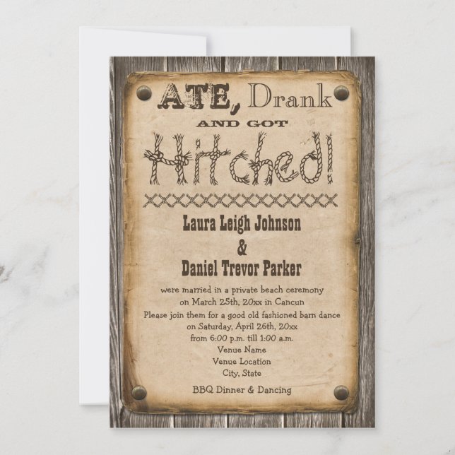 Western Style Wedding Reception Invite (Front)