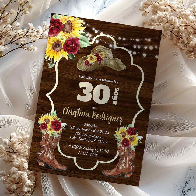 Western Sunflower Roses Cowboy Birthday Invitation (Creator Uploaded)