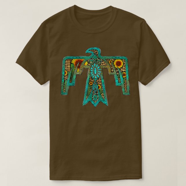 Western Sunflower Turquoise Native American Thunde T-Shirt (Design Front)
