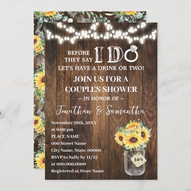 Western Sunflowers Before I do Couples Shower Invitation (Front/Back)