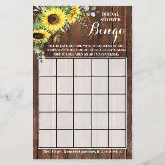 Western Sunflowers Greenery Shower Bingo Game Card