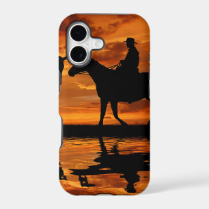 Western Sunset Horseback Riding cowboy silhouette