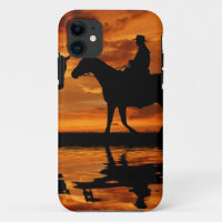 Western Sunset Horseback Riding cowboy silhouette