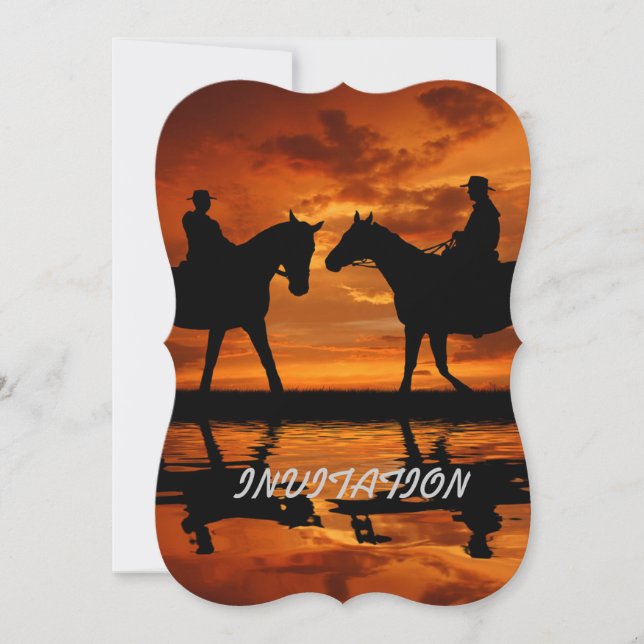Western Sunset Horseback Riding cowboy silhouette Invitation (Front)