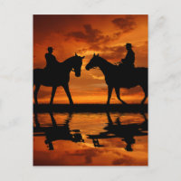Western Sunset Horseback Riding cowboy silhouette