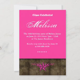Western Sweet 16 Invitation Pink Star Brown