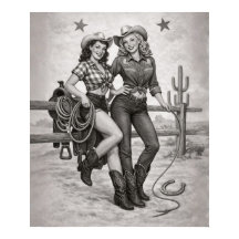 Western Sweethearts Vintage Cowgirl Pin-Up Duo