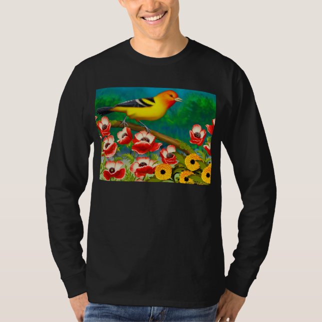 Western Tanager in Garden Flowers Sweatshirt T-Shirt (Front)