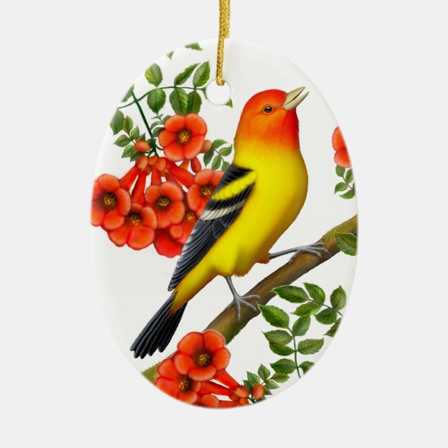 Western Tanager in Trumpet Vine Ornament (Front)