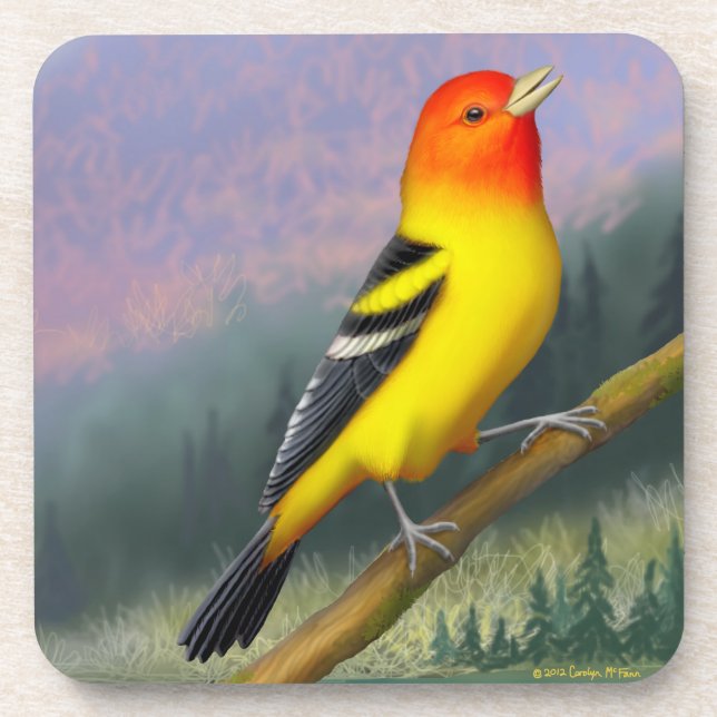 Western Tanager Wild Bird Cork Coaster (Front)