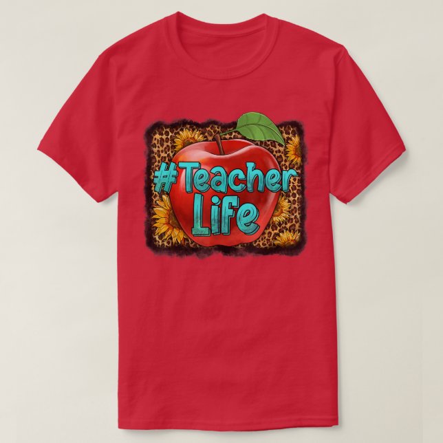 Western Teacher Leopard Cowhide Teacher Life Sunfl T-Shirt (Design Front)