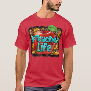 Western Teacher Leopard Cowhide Teacher Life Sunfl T-Shirt
