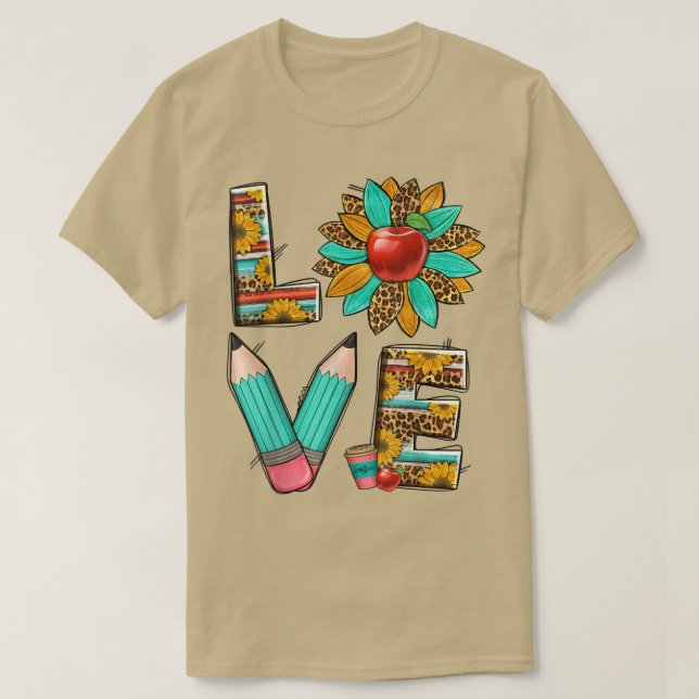 Western Teacher Leopard Sunflower Love Teacher Lif T-Shirt (Design Front)