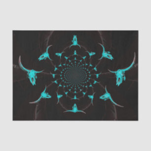 Western Teal Blue Black Rustic Country Cow Skull Tissue Paper