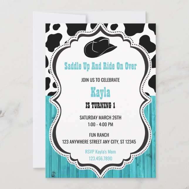 Western Teal Wood Rodeo Birthday Invitation (Front)
