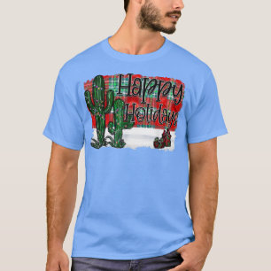 Western Teas Cactus Desert Merry Christmas Happy H T-Shirt
