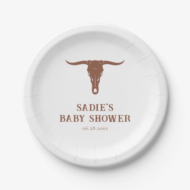 Western Terracotta Cowboy Baby Shower Paper Plates (Front)