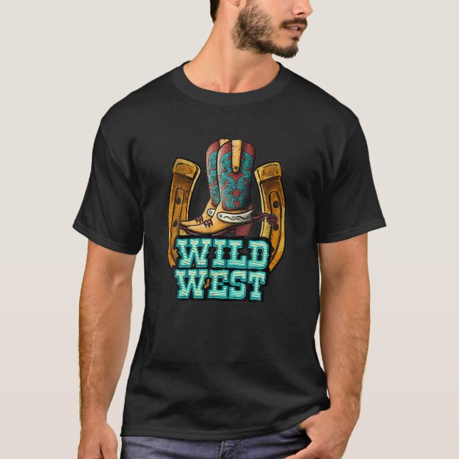 Western Texas Cowboy Boots Horseshoe Cowgirl Rodeo T-Shirt (Front)