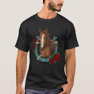 Western Texas Cowgirl Flowers Horseshoe Horseback T-Shirt