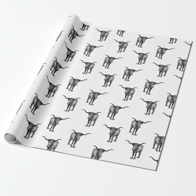 Western Texas Longhorn Bull CUSTOM BG COLOR Wrapping Paper (Unrolled)