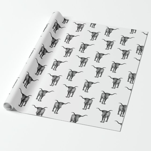 Western Texas Longhorn Bull CUSTOM COLOR Wrapping Paper (Unrolled)