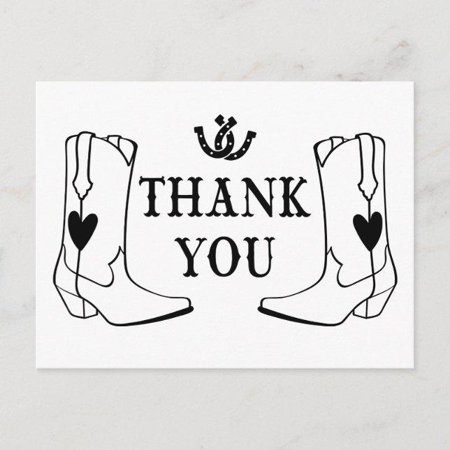 Western Thank You  Cowboy Boot Country Wedding Postcard (Front)
