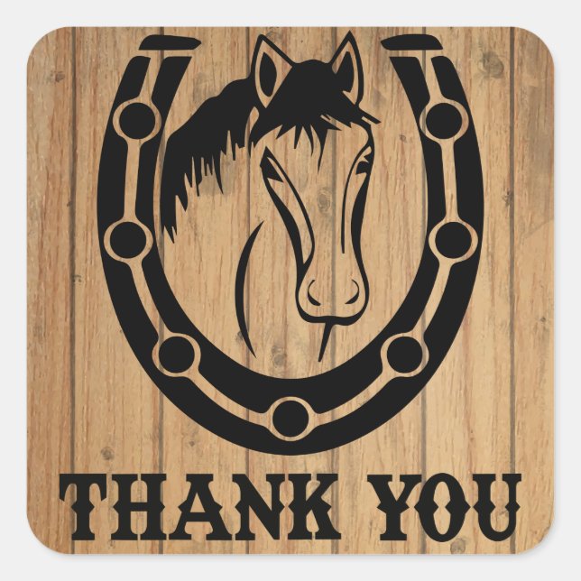 Western Thank You Horseshoe Wood Country Wedding Square Sticker (Front)