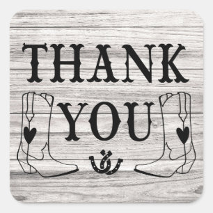 Western Thank You Wood Country Wedding Cowboy Boot Square Sticker