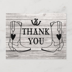 Western Thank You Wood Cowboy Boot Country Wedding Postcard