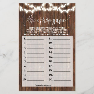 Western The Apron Bridal Shower Game Card